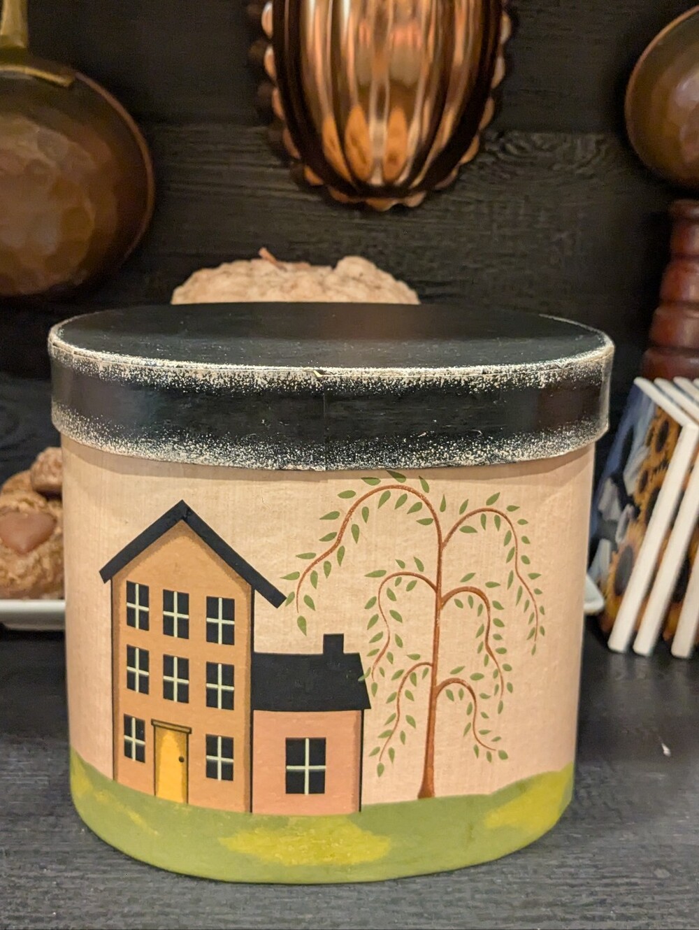 Primitive Folk Art Paper Mache Nesting Boxes Set of 3 Shaker House Willow Tree - Picture 8 of 13